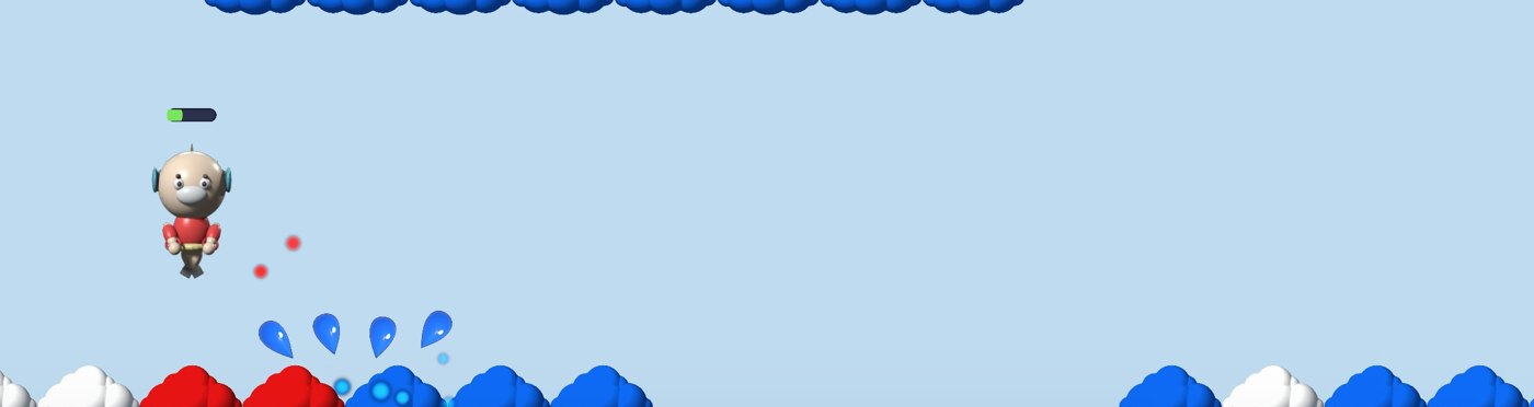 A gift box bursting into blue water balloons above the clouds